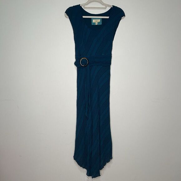 Anthropologie Moulinette Soeurs Dress 6 Midi Textured Teal Asymmetrical Hem - Picture 1 of 9